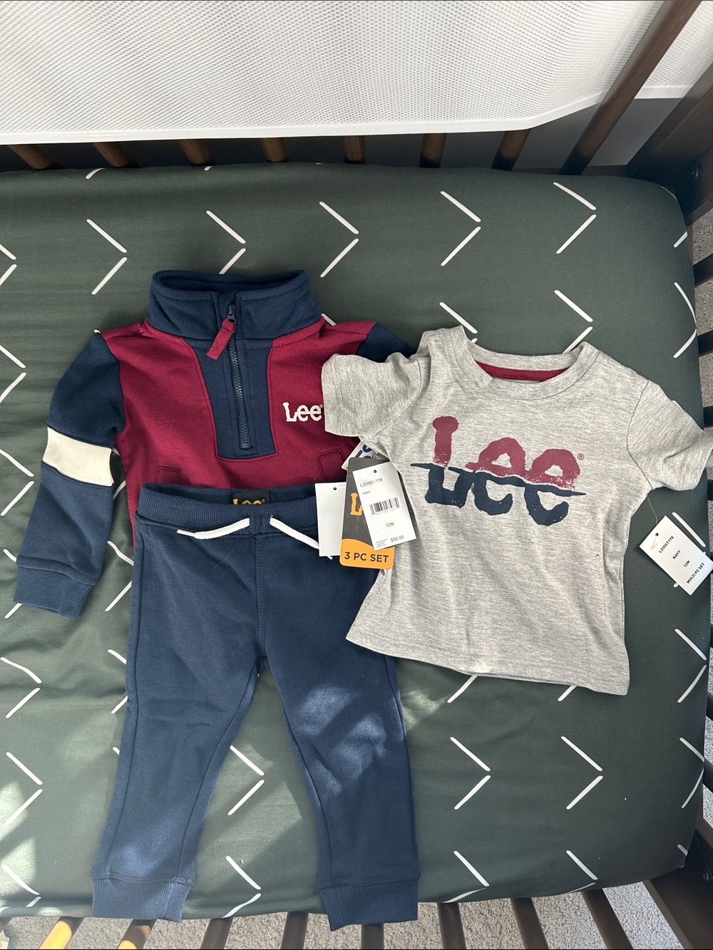 Lee Kids 3-Piece Burgundy, Navy & Gray Top, Joggers & Tee Set